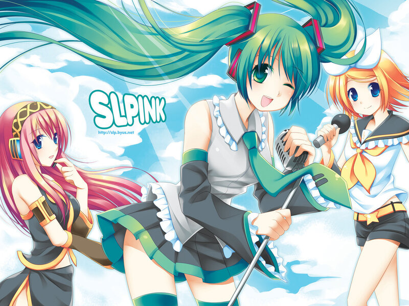 Three Anime Girls Singing — Green, Cheerful