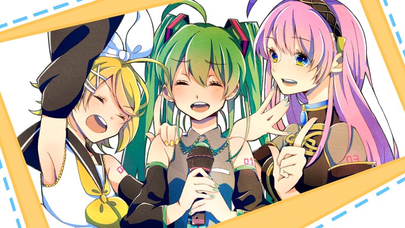 Three Anime Girls Singing — Green