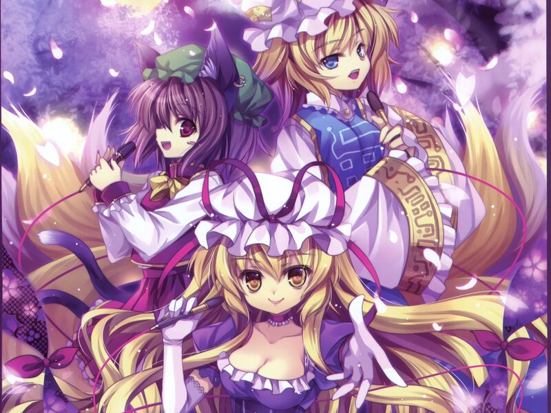 Three Anime Girls Singing — Purple, Festive