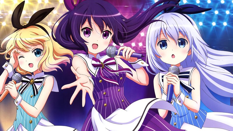 Three Anime Girls Singing — Purple