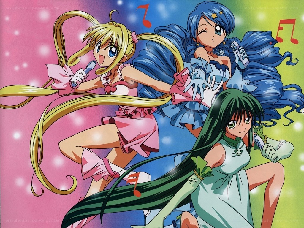 three anime girls singing