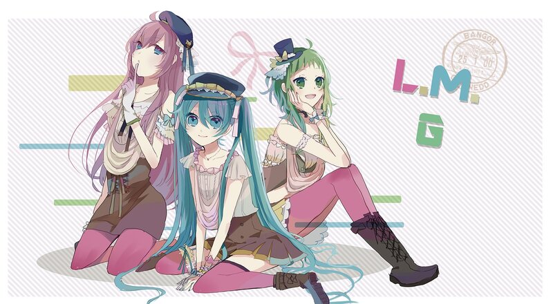 Three Anime Girls Sitting — Blue, Playful, Digital Art, Anime Characters