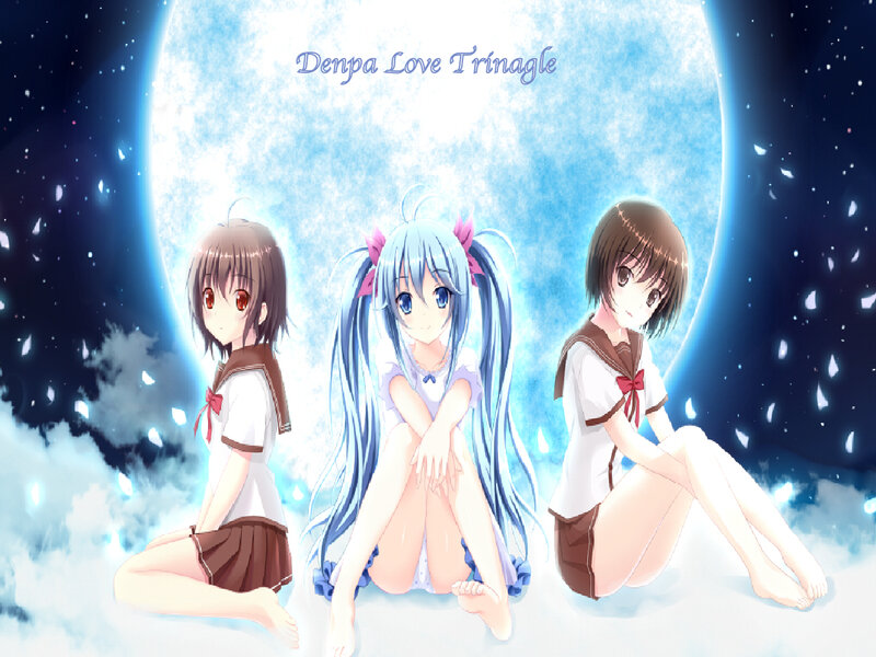 Three Anime Girls Sitting — Blue, Serene