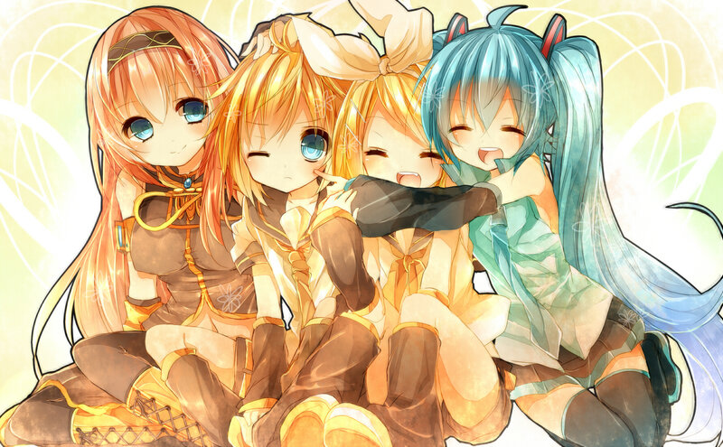 Three Anime Girls Sitting — Blue