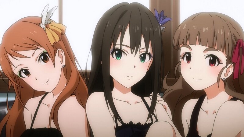 Three Anime Girls Sitting — Brown