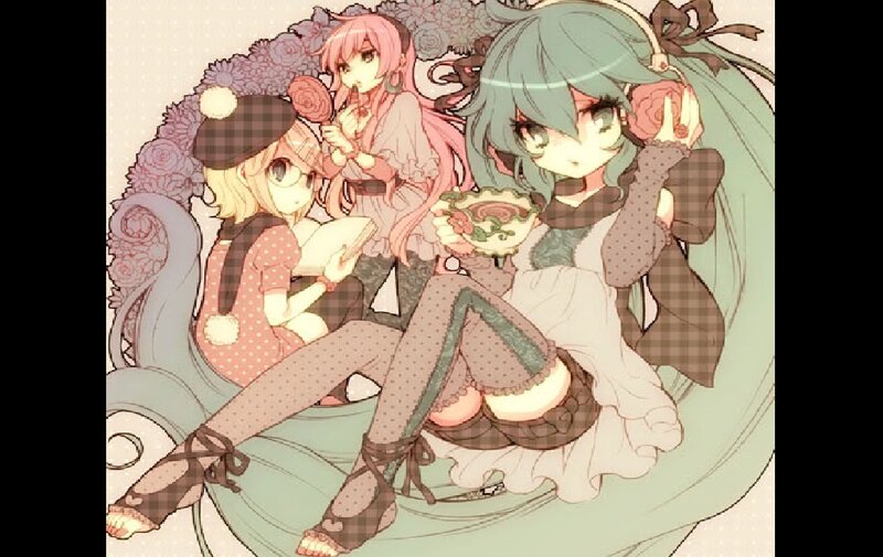 Three Anime Girls Sitting — Green