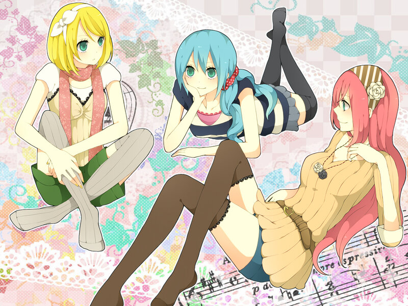 Three Anime Girls Sitting — Pink, Playful