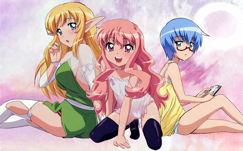 Three Anime Girls Sitting — Pink