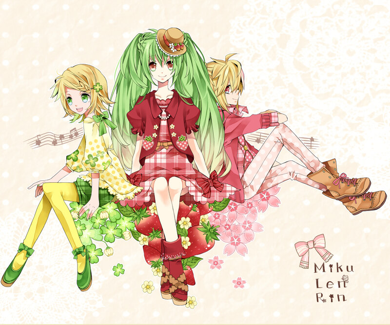 Three Anime Girls Sitting — Red, Cheerful