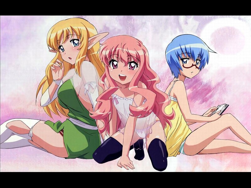three anime girls sitting together