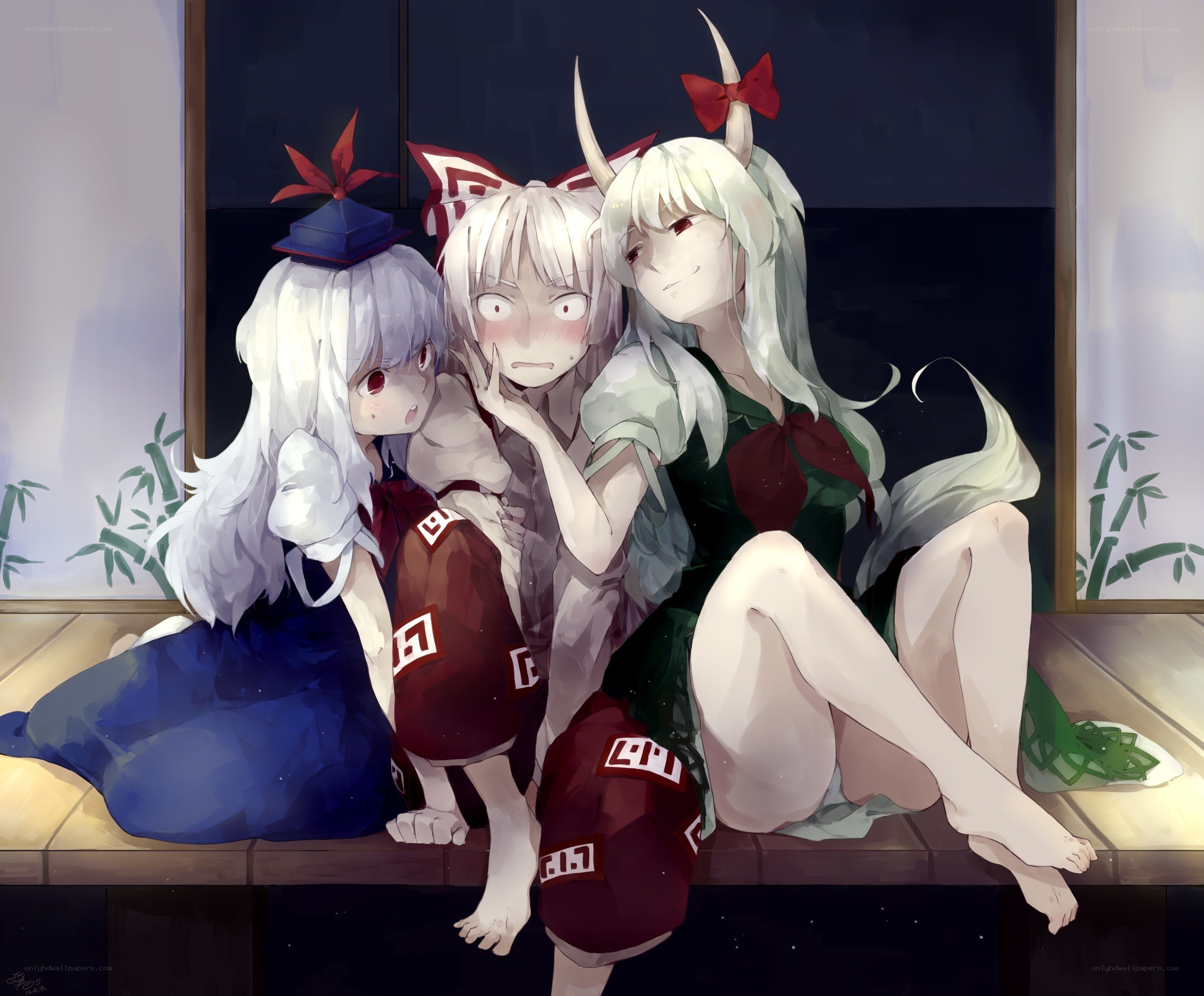 Three anime girls sitting together