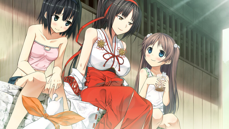 Three Anime Girls Sitting — White