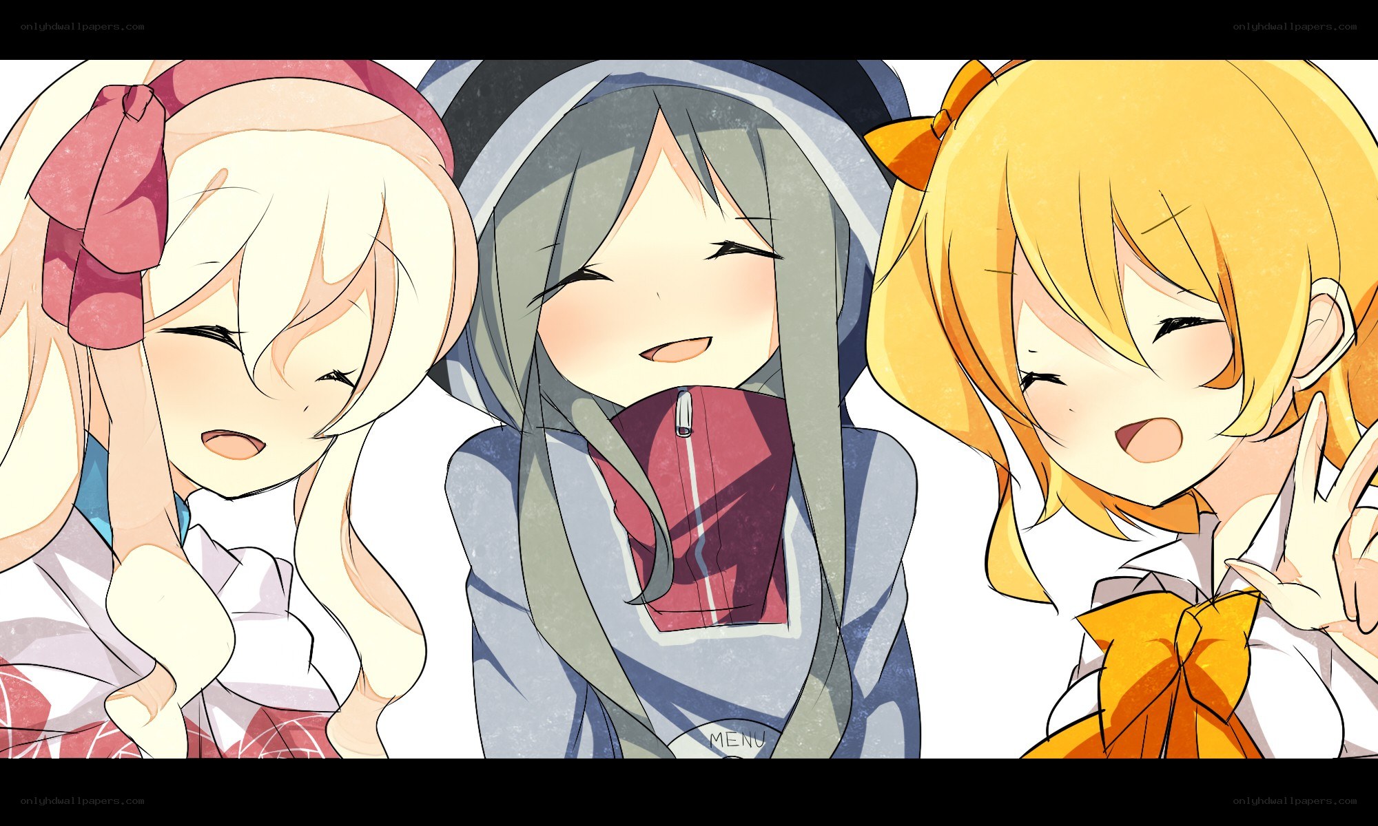 Three anime girls smiling