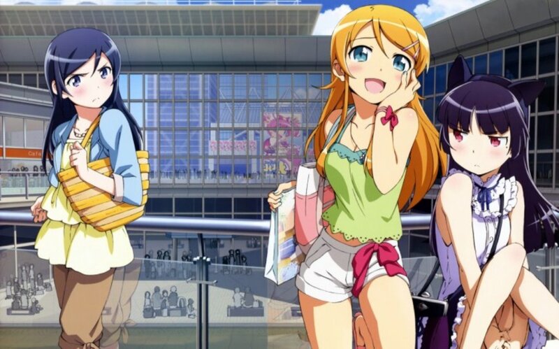Three Anime Girls Standing — Blue