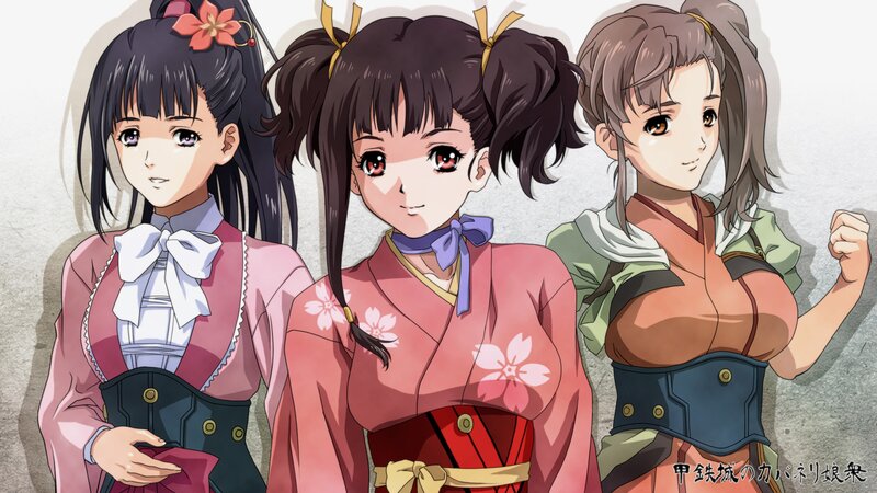 Three Anime Girls Standing — Pink, Calm