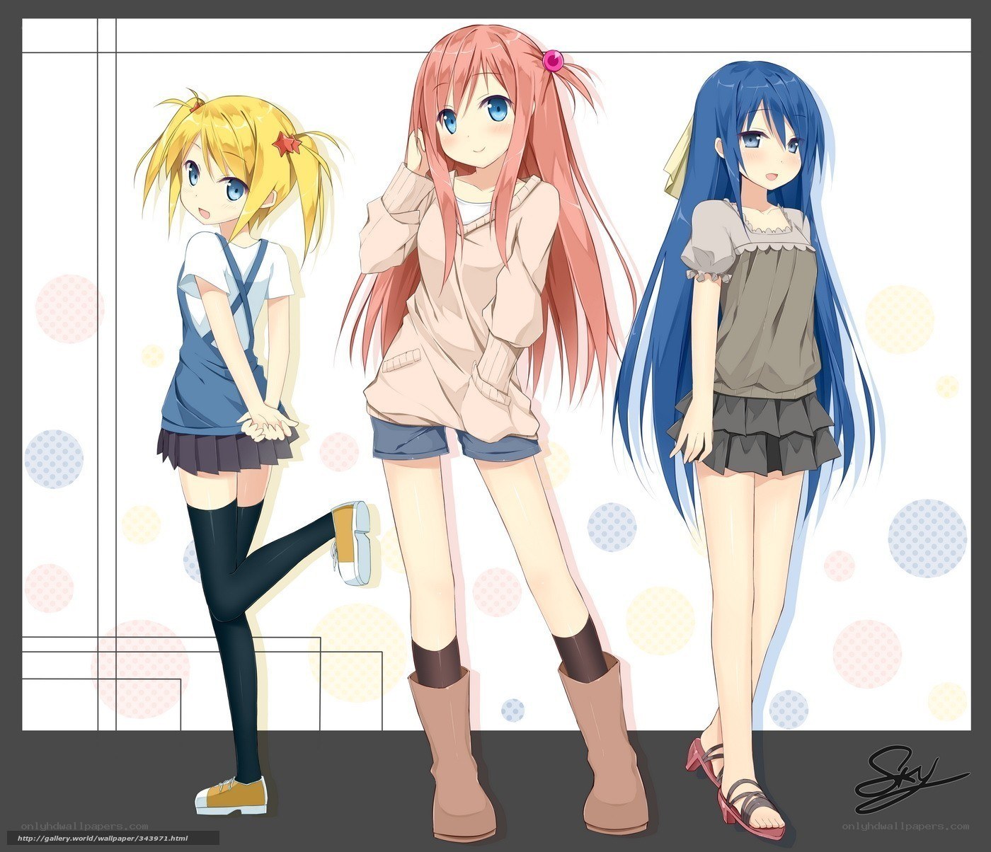 three anime girls standing