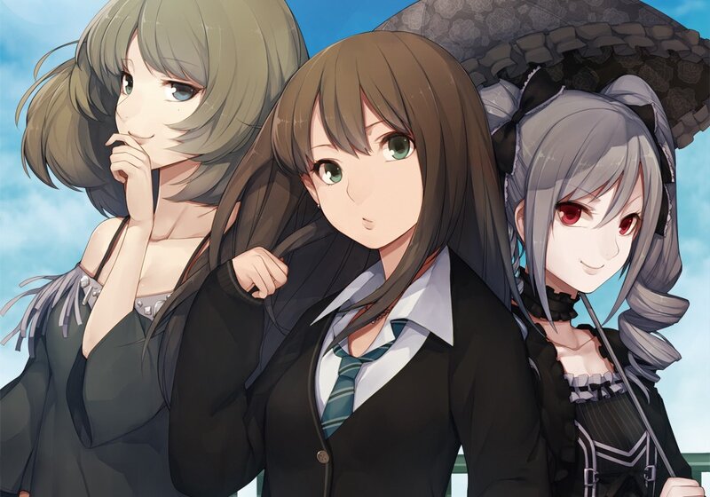 three anime girls together