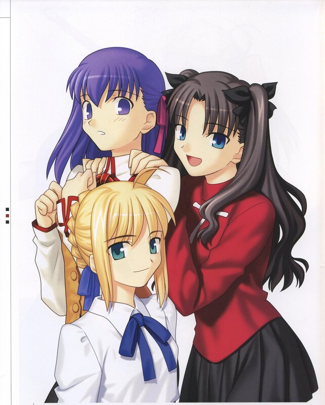 three anime girls together