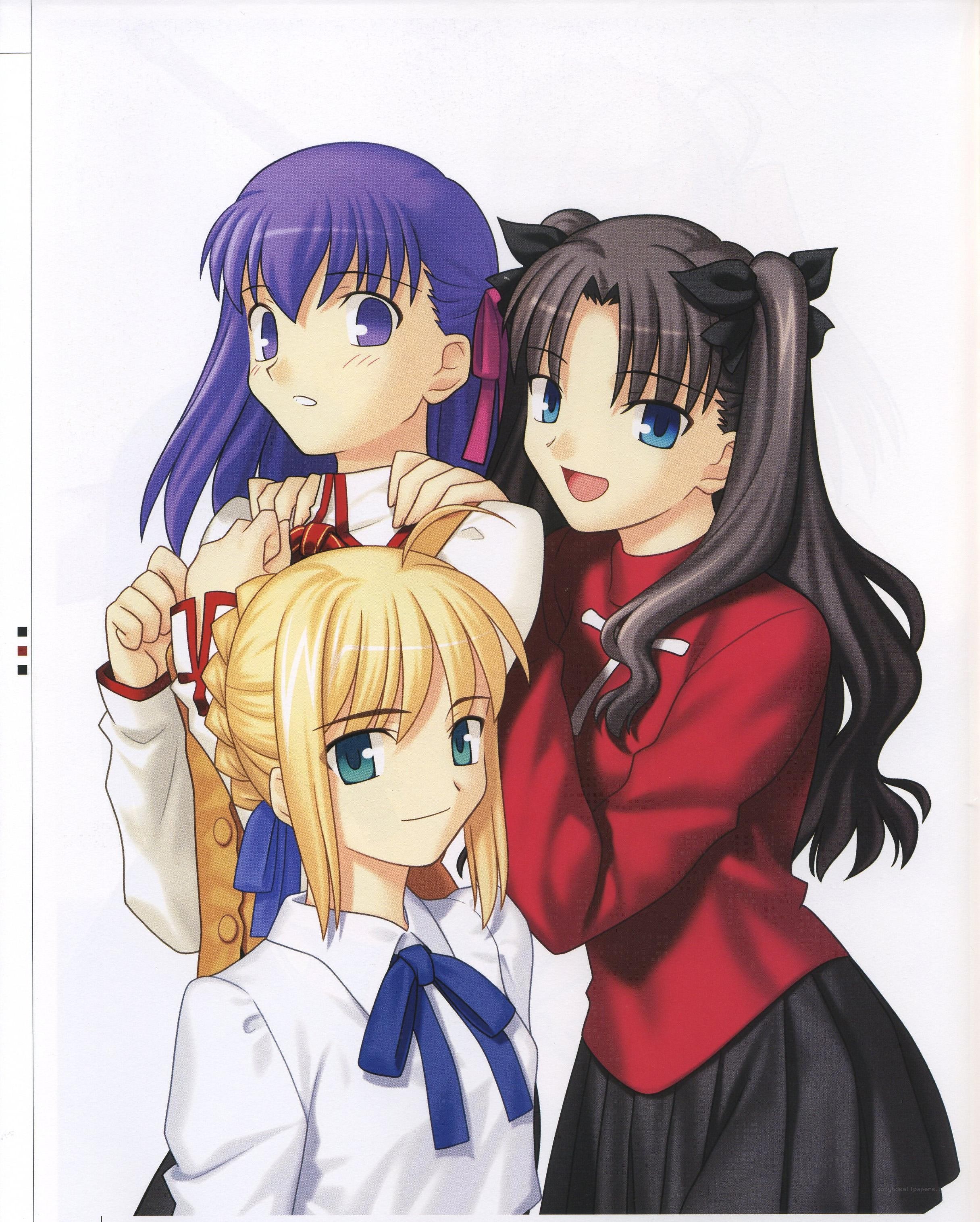 three anime girls together