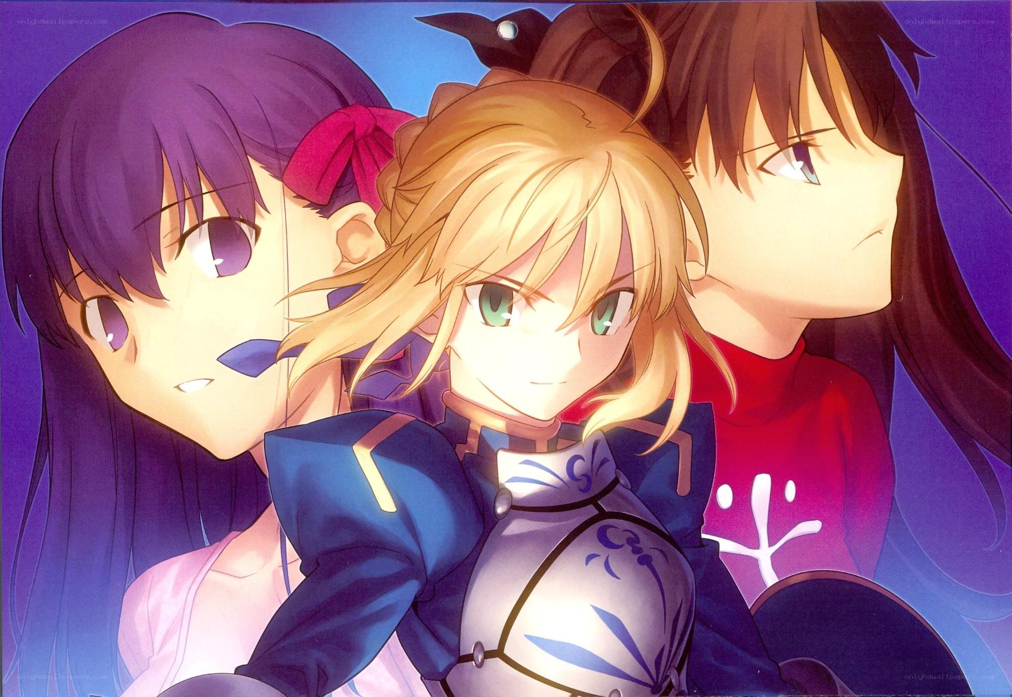 three anime girls together