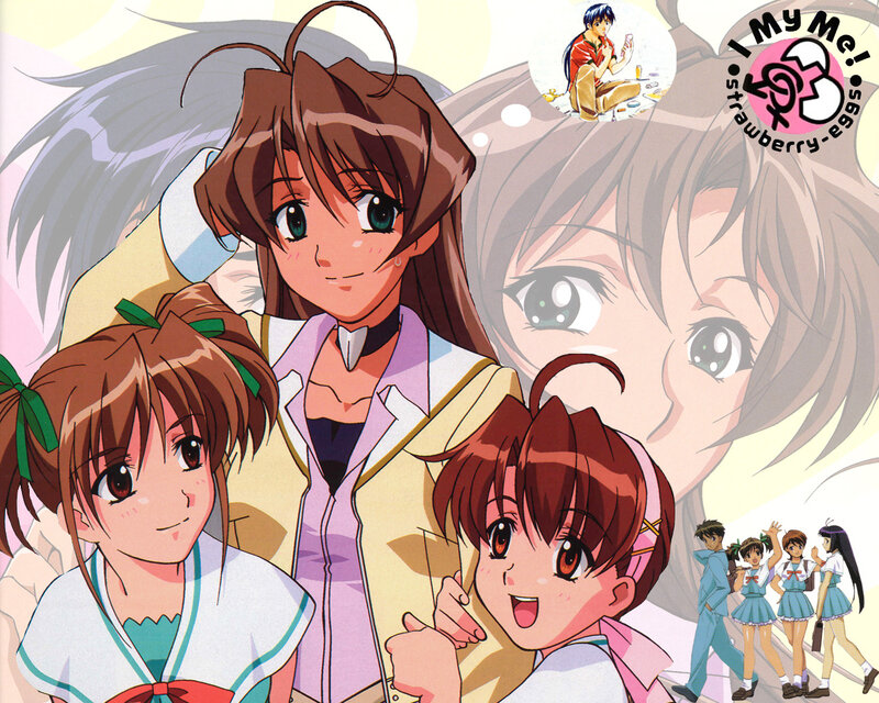 Three Anime Girls Together — Brown