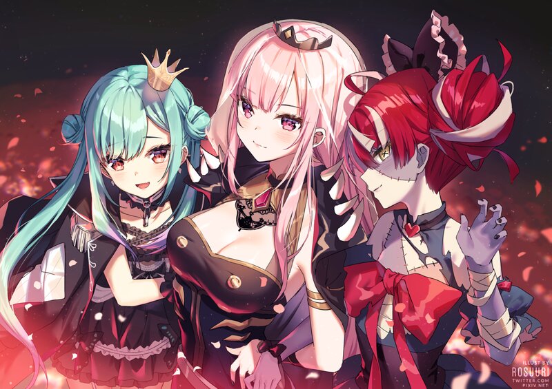 Three Anime Girls Together — Pink, Dramatic