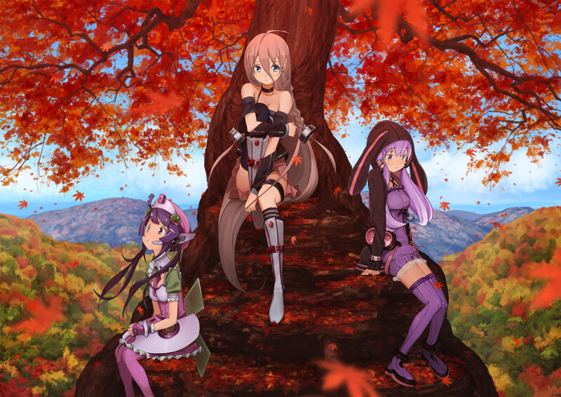 Three Anime Girls under Tree