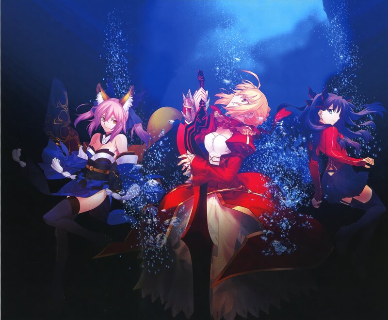 Three Anime Girls Underwater — Blue