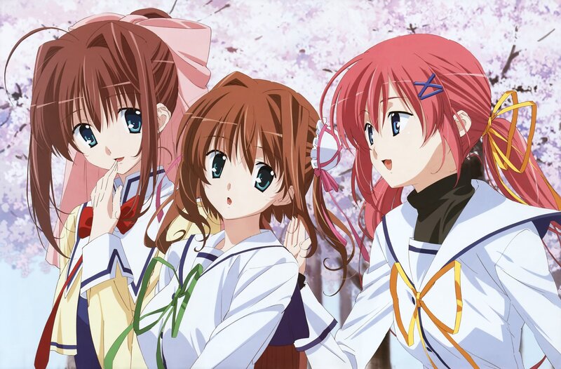 Three Anime Girls — White, Calm, Spring