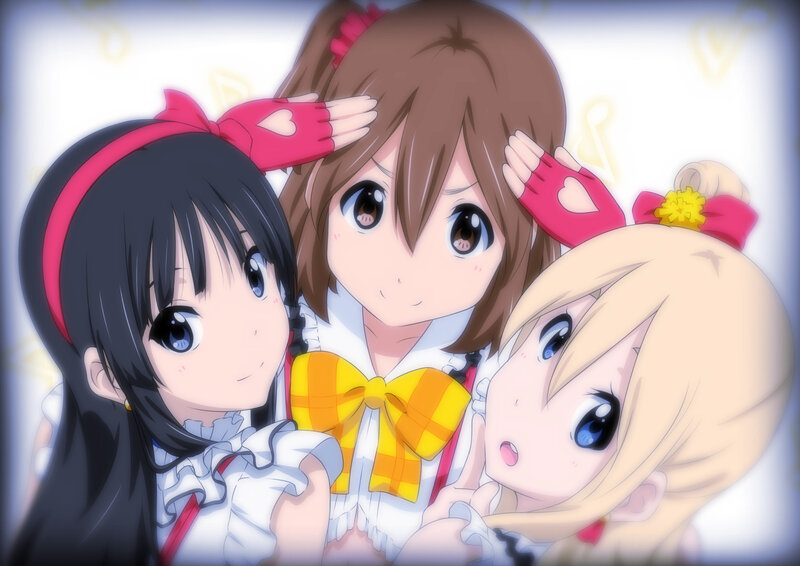 Three Anime Girls — White, Cheerful, Bows