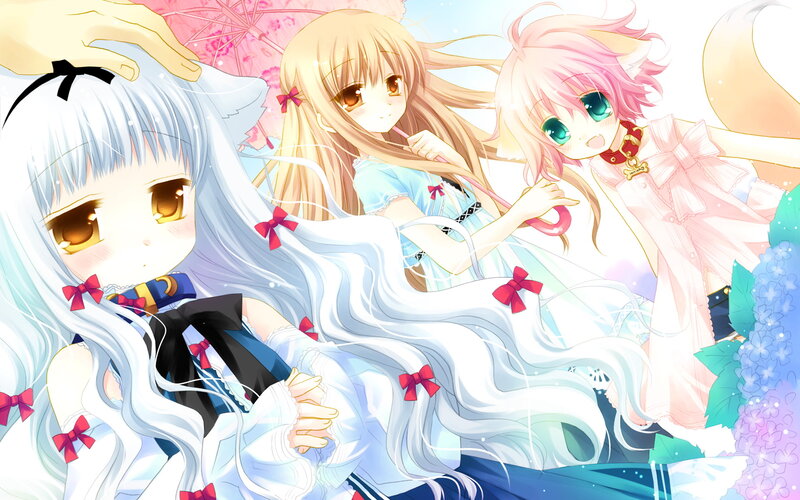 Three Anime Girls — White, Cheerful