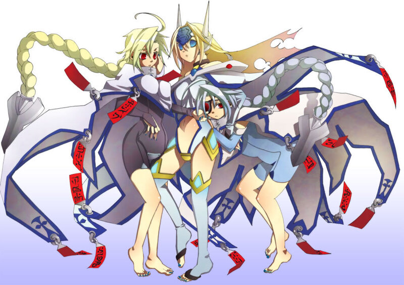 Three Anime Girls — White, Dramatic, Long Braids
