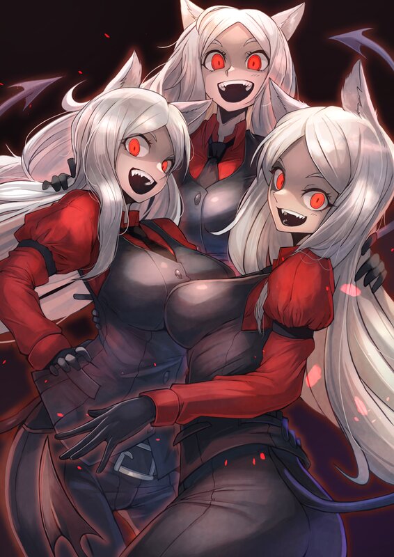 Three Anime Girls — White, Dramatic, Night