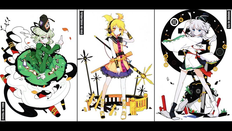 Three Anime Girls — White, Dynamic, Digital Art
