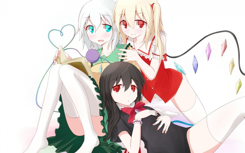 Three Anime Girls — White, Playful, Book