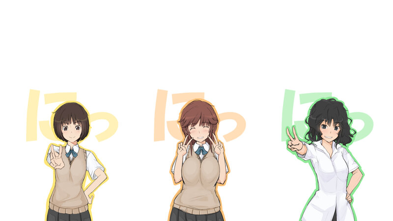 Three Anime Girls — White, Playful, School Uniform