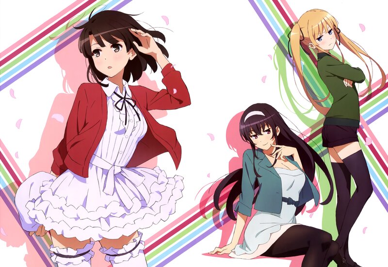 Three Anime Girls — White, Playful, Spring
