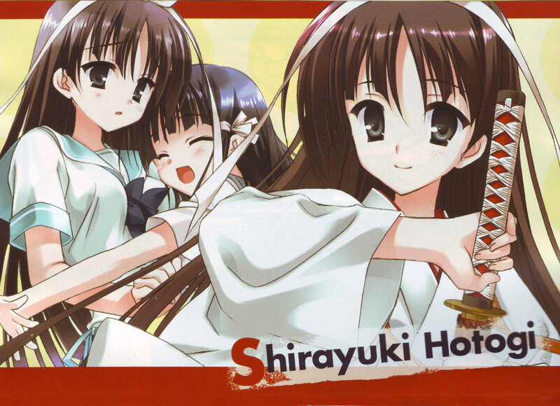 Three Anime Girls — White, Playful, Sword