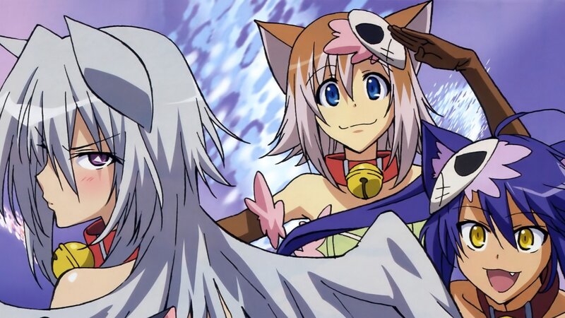 three anime girls with animal ears