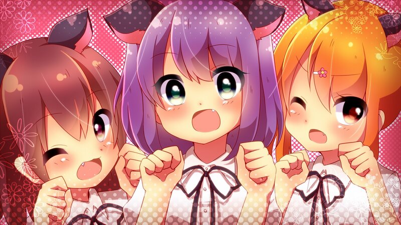 three anime girls with animal ears
