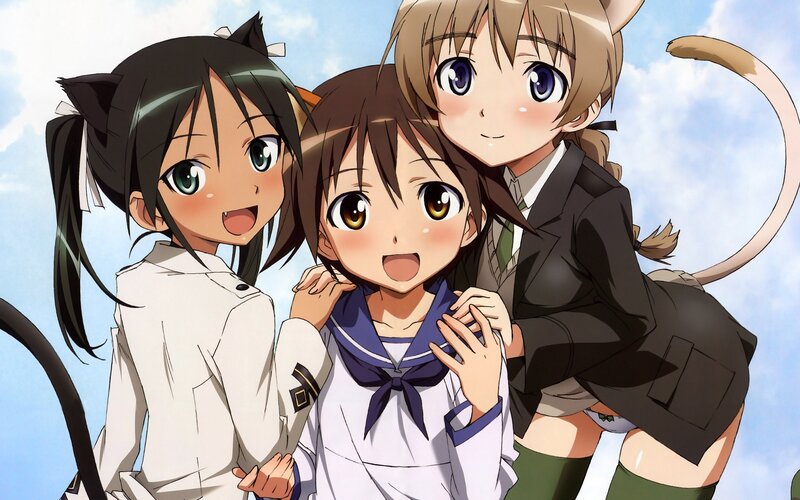 three anime girls with animal ears