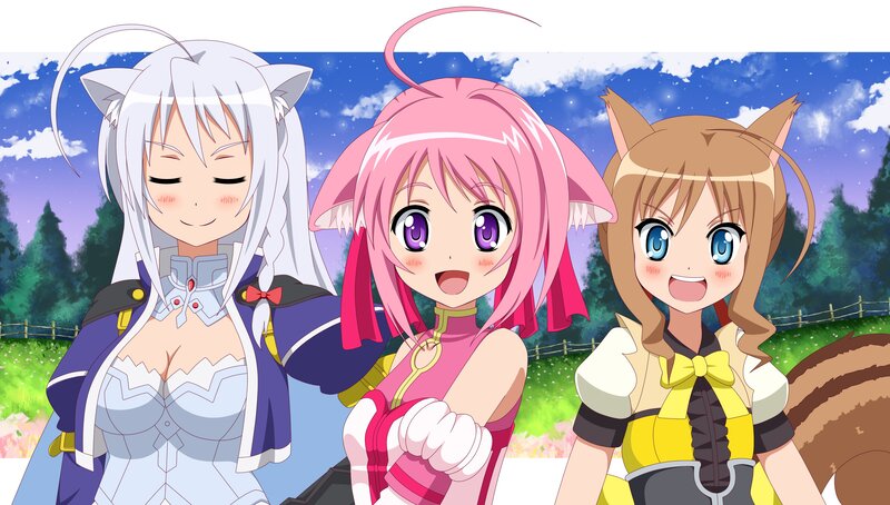 three anime girls with animal ears