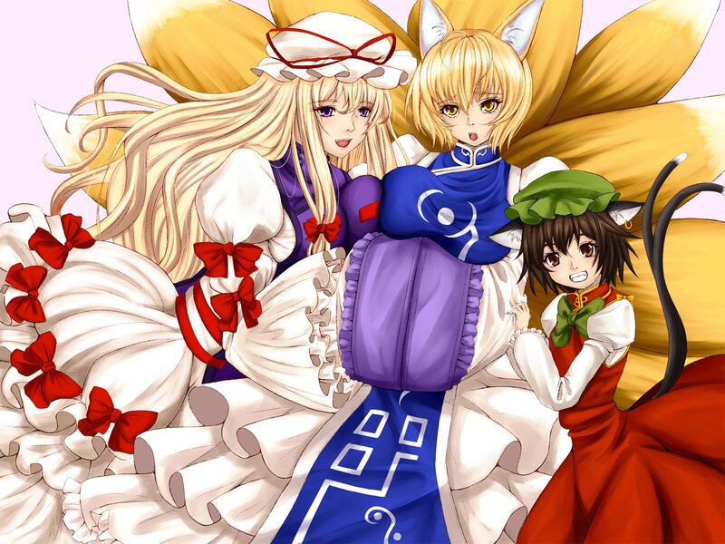 three anime girls with animal ears