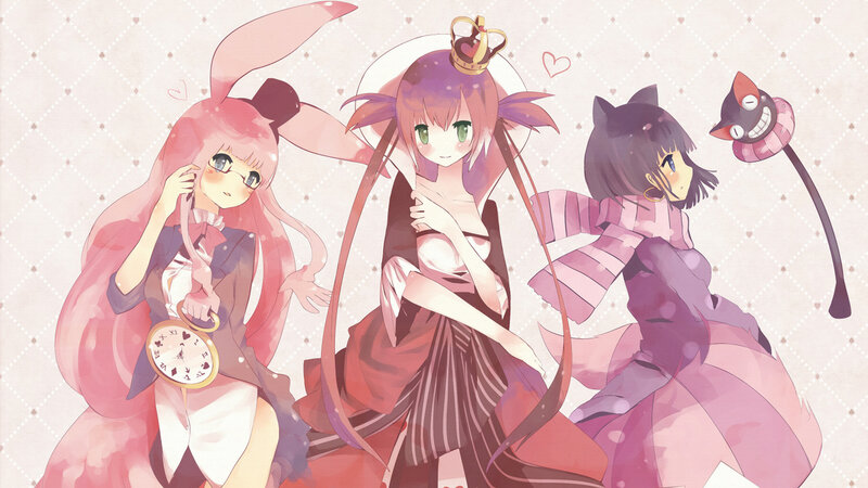 three anime girls with animal ears