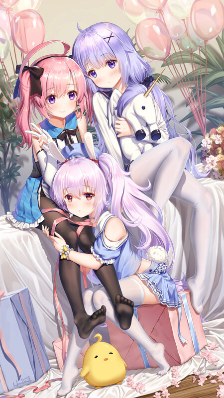Three Anime Girls with Balloons