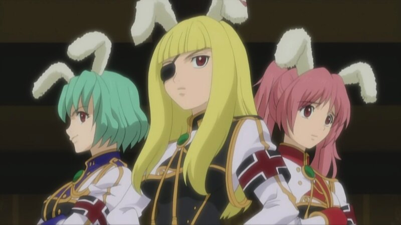 three anime girls with bunny ears