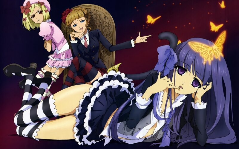 Three anime girls with butterflies