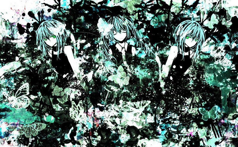 Three anime girls with butterflies