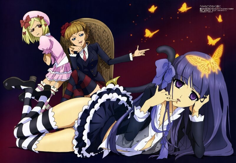 Three anime girls with butterflies