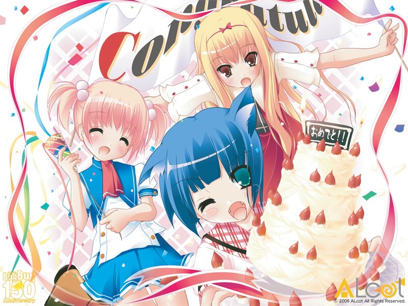 Three Anime Girls with Cake — Blue
